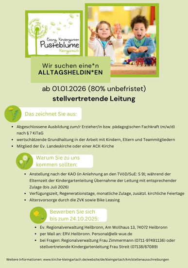 Stellenanzeige Kiga stellv. Leitung